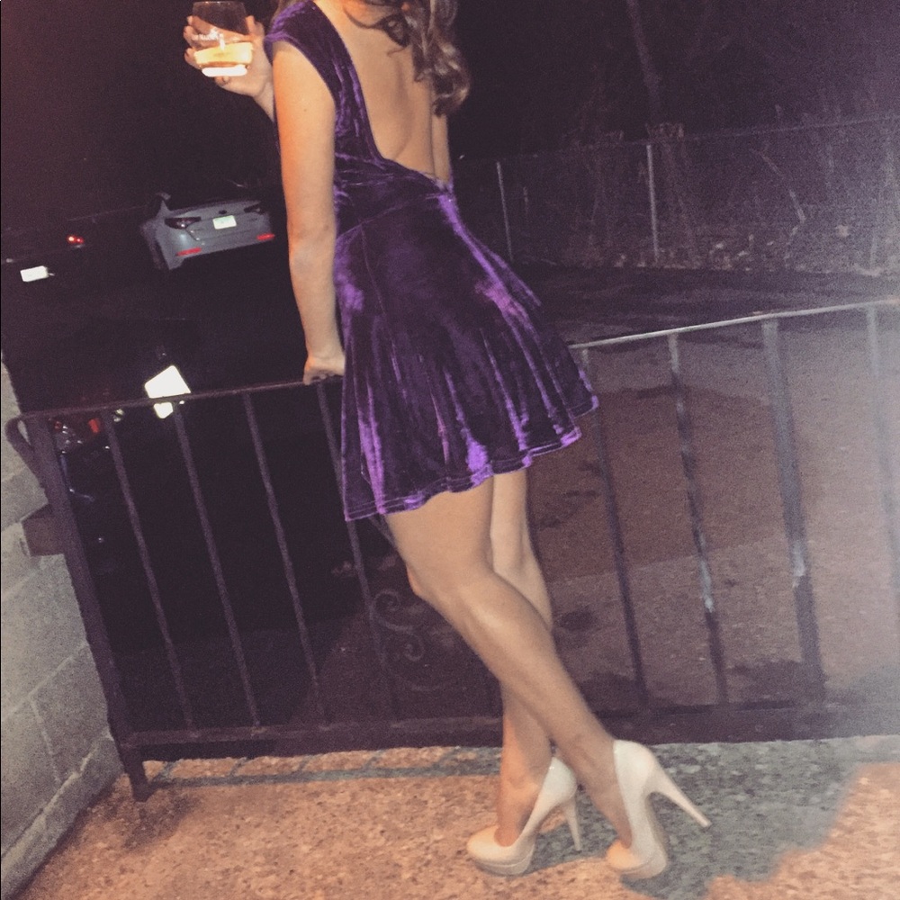 open back purple velvet dress